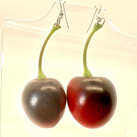 Cherry Earrings - Large Fruit Earrings - Oversized Earrings - Statement Earrings - Picture 3 of 10